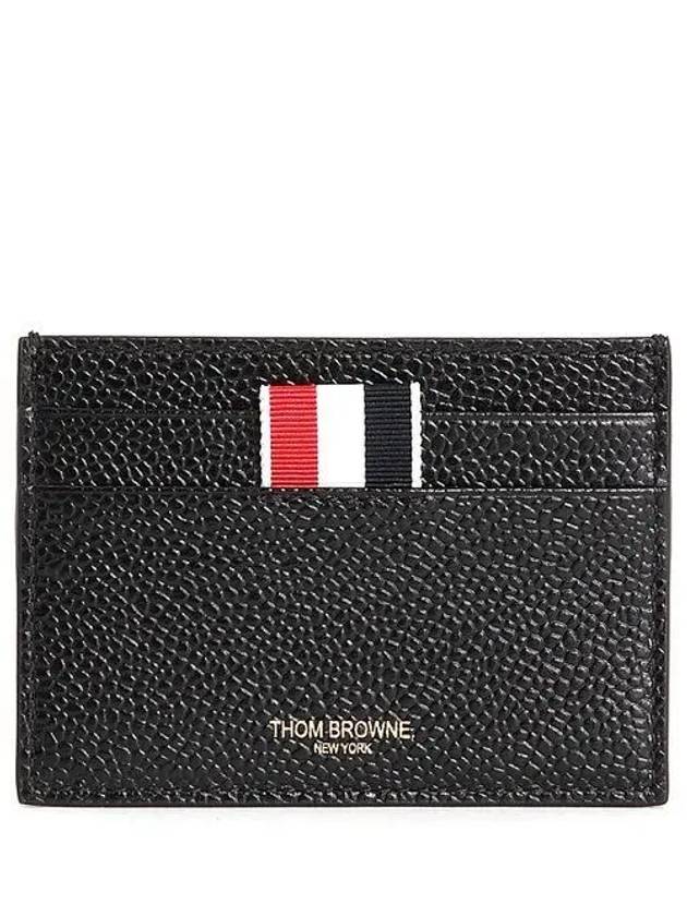 Stripe Note Compartment Pebble Grain Leather Card Wallet Black - THOM BROWNE - BALAAN 2