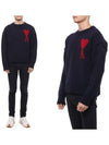 Big Heart Logo Wool Knit Top Navy - AMI - BALAAN 2