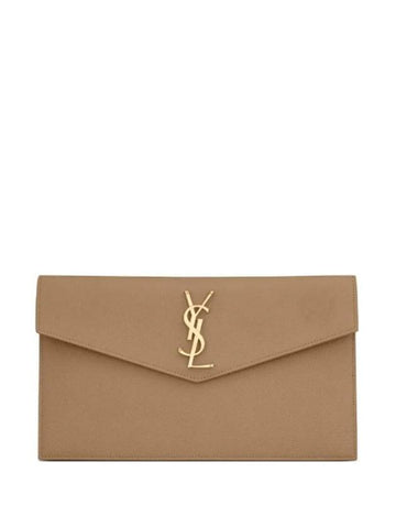 Uptown Grain de Poudre Embossed Leather Clutch Bag Brown - SAINT LAURENT - BALAAN 1