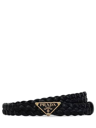 Triangle Logo Napa Leather Belt Black - PRADA - BALAAN 2