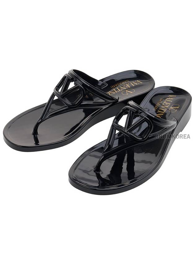 V Logo Signature Flip Flops Black - VALENTINO - BALAAN 2