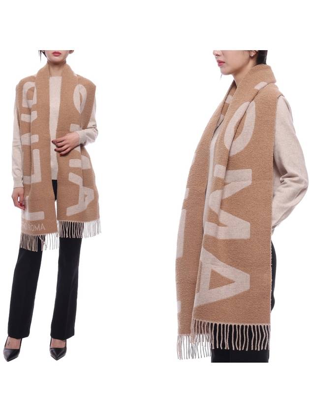 Logo Wool Alpaca Blend Scarf Beige - FENDI - BALAAN 3