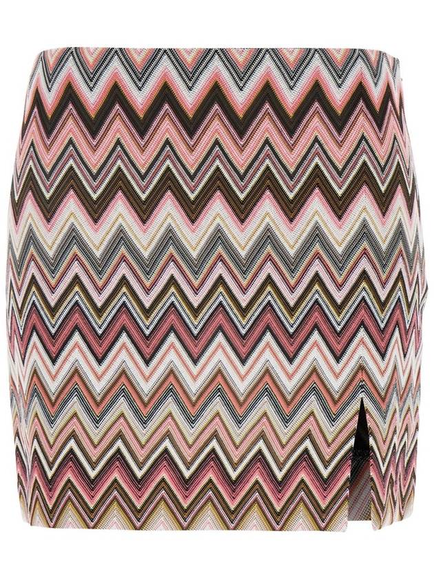 Pink Mini Skirt With Zig Zag Motif In Cotton And Viscose Blend Woman - MISSONI - BALAAN 1