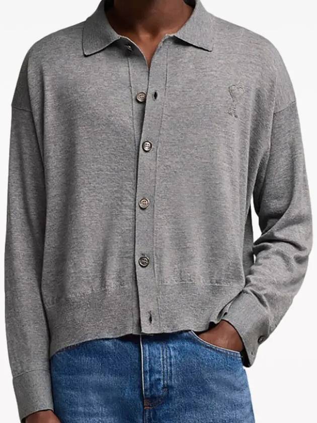 De Coeur Logo Wool Cardigan Heather Grey - AMI - BALAAN 3