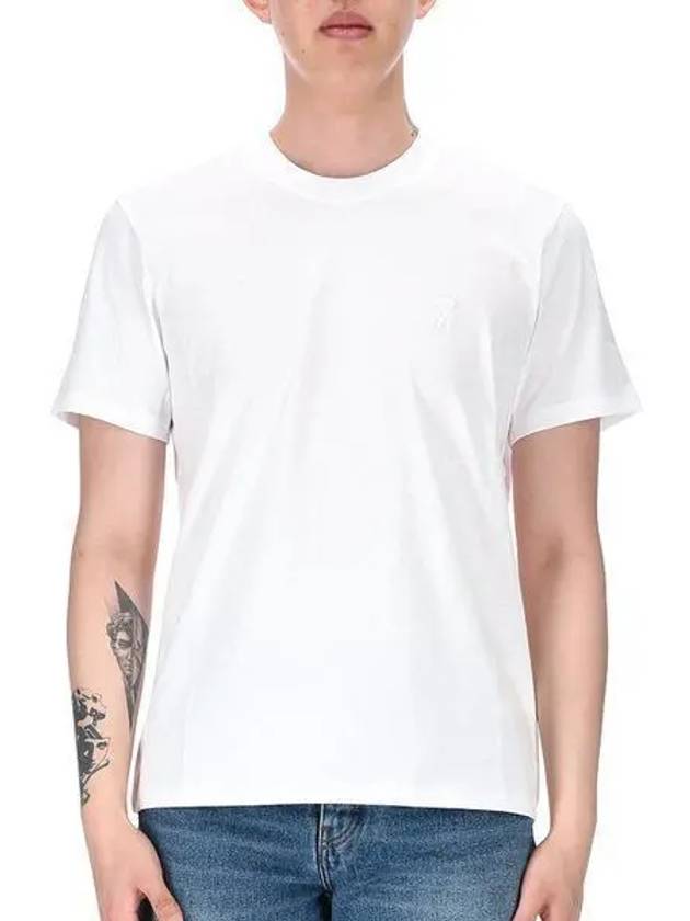 Embroidered Logo Cotton Short Sleeve T-Shirt White - AMI - BALAAN 2