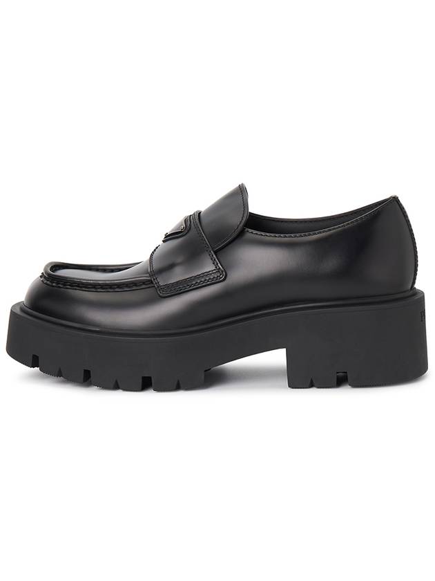 Triangle Logo Brushed Leather Loafers Black - PRADA - BALAAN 4