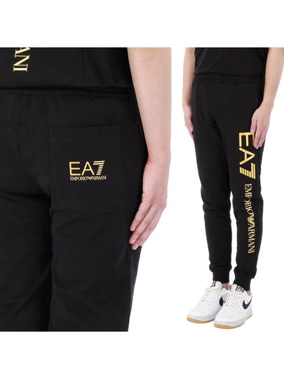 EA7 Logo Cotton Track Pants Black - EMPORIO ARMANI - BALAAN 2