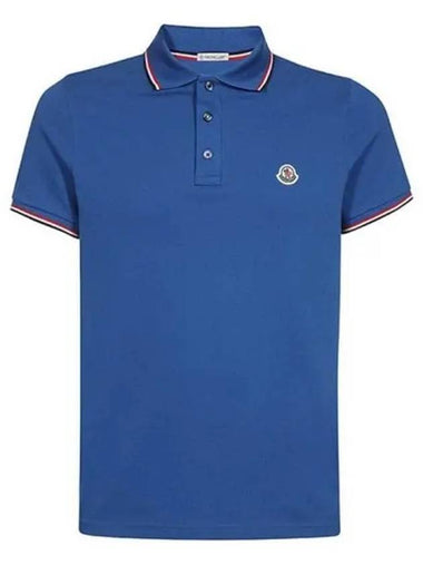 8A70300 84556 793 Chest patch three stripe neckline polo t shirt blue men s TJ 270486 - MONCLER - BALAAN 1