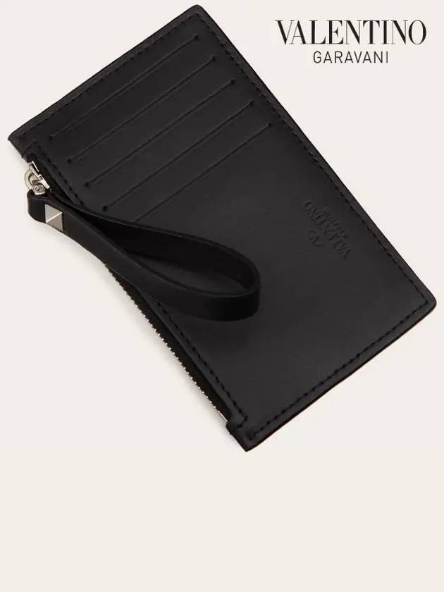 VLTN Logo Strap Coin Zipper Card Wallet Black - VALENTINO - BALAAN 4