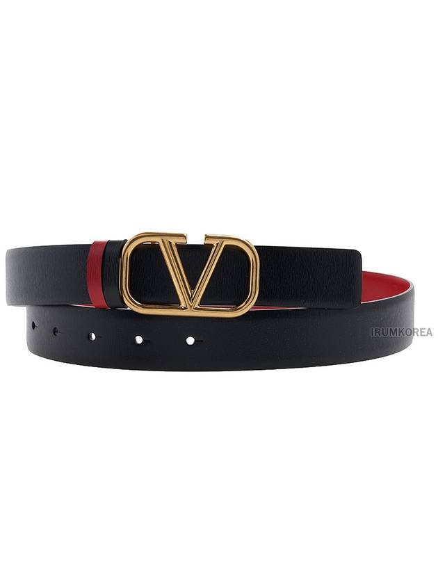 V Logo Signature Reversible Leather Belt Black - VALENTINO - BALAAN 11