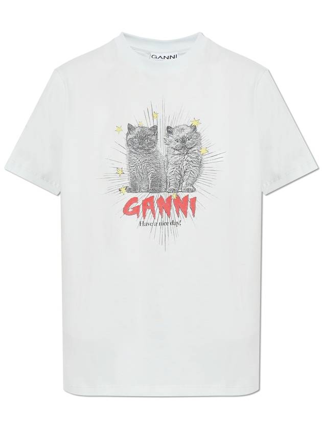 Ganni T-shirt With Colorful Print, Women's, Light Blue - GANNI - BALAAN 1