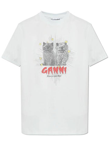 Ganni T-shirt With Colorful Print, Women's, Light Blue - GANNI - BALAAN 1