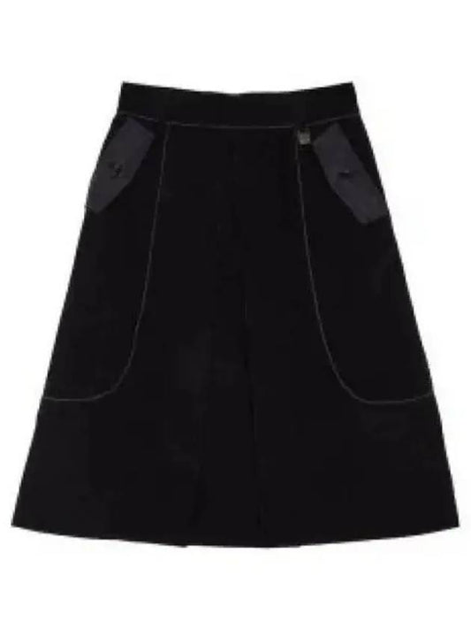 CORDUROY TUCK DETAILED MIDI SKIRT IN BLACK - MATIN KIM - BALAAN 1