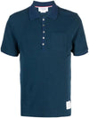 Pinstripe Micro Waffle Pocket Polo Shirt Dark Blue - THOM BROWNE - BALAAN 1