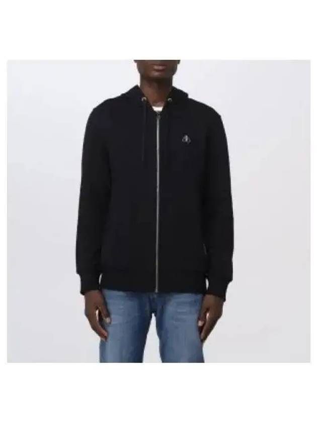 Dundas Logo Patch Cotton Zip Up Hoodie Black - MOOSE KNUCKLES - BALAAN 2