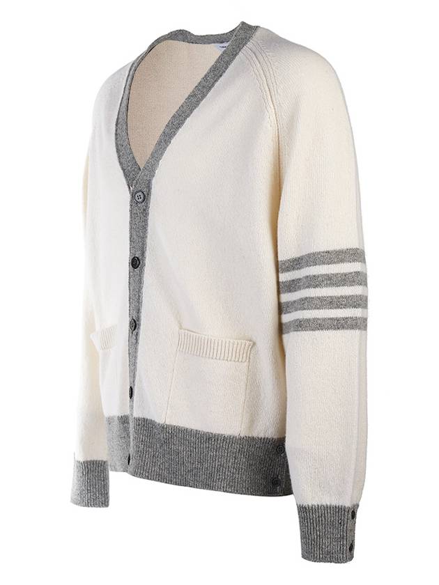 V-Neck 4-Bar Wool Cardigan White - THOM BROWNE - BALAAN 3