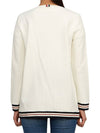 Cricket Stripe Lightweight Textured Cotton V-Neck Cardigan White - THOM BROWNE - BALAAN 5