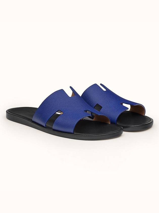 Izmir Calfskin Slippers Blue Atlantic Black - HERMES - BALAAN.