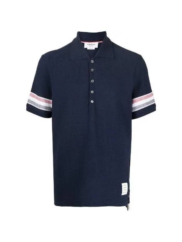 Men's RWB Stripe Cotton Polo Shirt Navy - THOM BROWNE - BALAAN 2