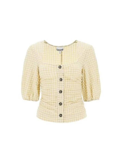 Gingham Check Printed Gathered Blouse Yellow - GANNI - BALAAN 2