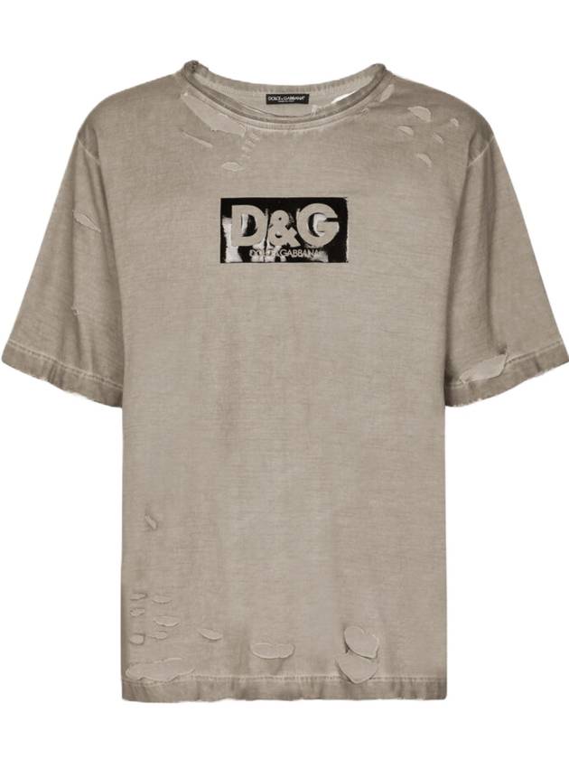 patch detail washed cotton round neck short sleeve t-shirt gray - DOLCE&GABBANA - BALAAN 1