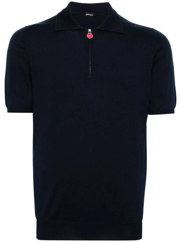 Men's Knit Zipper Polo Shirt Navy - KITON - BALAAN 1