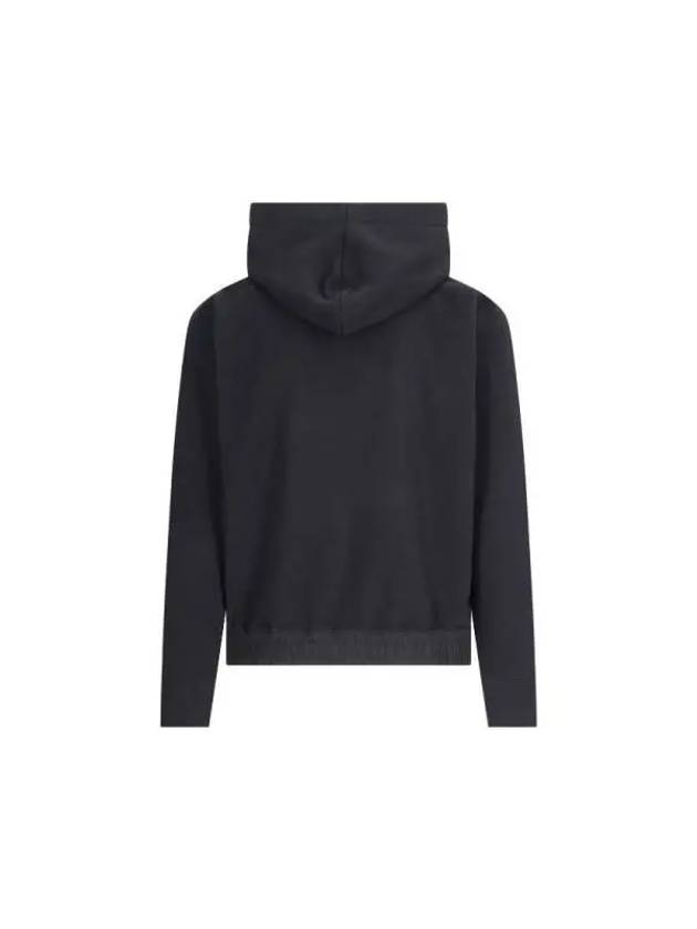 Embroidered Logo Ribbed Cuffs Cotton Hoodie Black - SAINT LAURENT - BALAAN 3