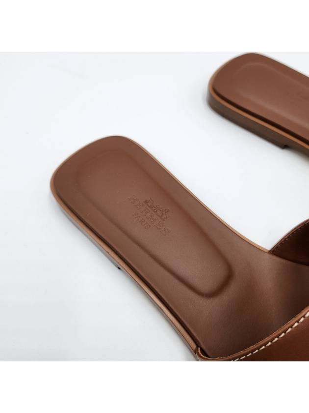 Oran Calfskin Slippers Gold Piqures Ecrues - HERMES - BALAAN 7