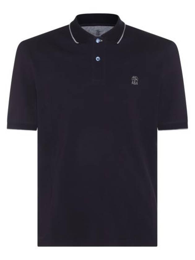 Embroidered Logo Short Sleeve Polo Shirt Navy - BRUNELLO CUCINELLI - BALAAN 2