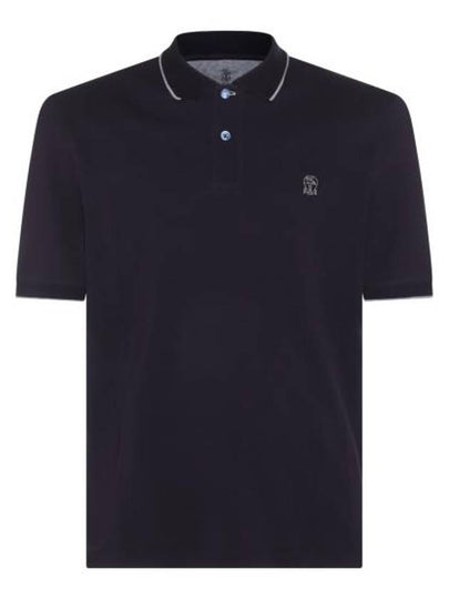 Embroidered Logo Short Sleeve Polo Shirt Navy - BRUNELLO CUCINELLI - BALAAN 2