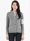 Cotton Jersey Flower 4 Bar V Neck Cardigan Grey - THOM BROWNE - BALAAN 2