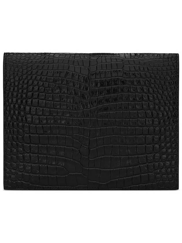 Crocodile Uptown Pouch Bag Black - SAINT LAURENT - BALAAN.