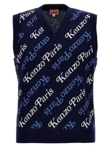 Paris Monogram Print All-Over Cotton Vest Navy - KENZO - BALAAN 1