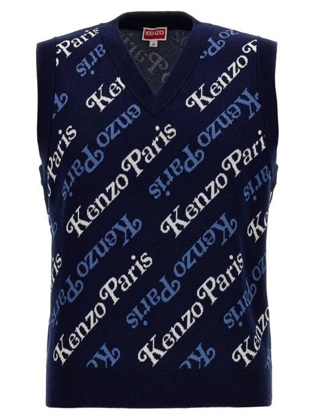 Paris Monogram Print All-Over Cotton Vest Navy - KENZO - BALAAN 1