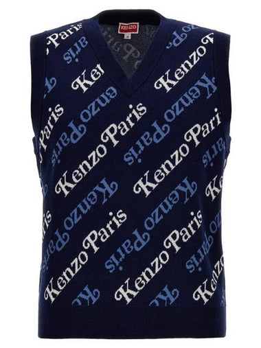 Paris Monogram Print All-Over Cotton Vest Navy - KENZO - BALAAN 1