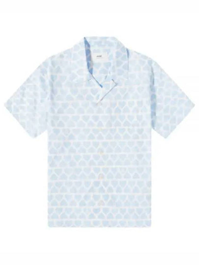 Heart Logo Printing Short Sleeve Shirt Blue - AMI - BALAAN 2