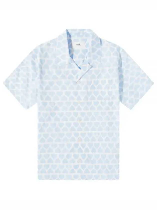 Heart Logo Printing Short Sleeve Shirt Blue - AMI - BALAAN 2