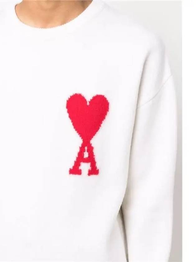 Big Heart Logo Oversized Intarsia Knit Top White - AMI - BALAAN 7