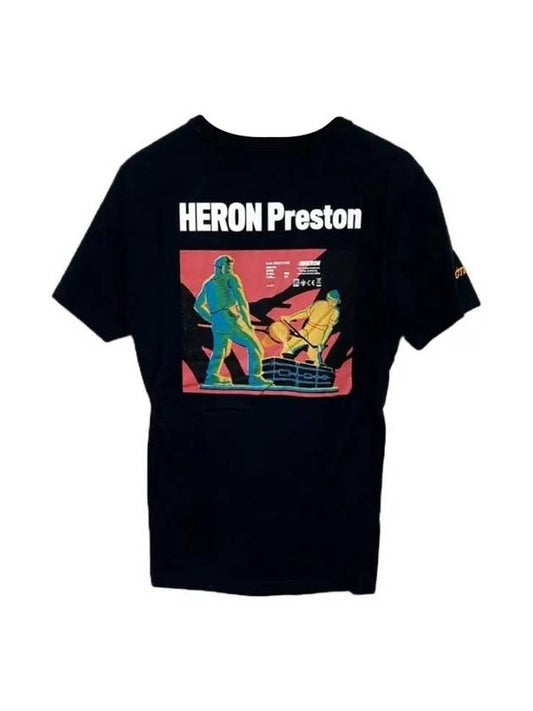 Round Neck Back Print Short Sleeve T-Shirt Black - HERON PRESTON - BALAAN 1