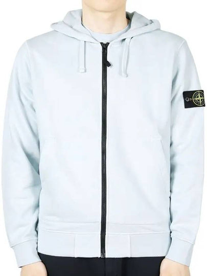 Organic Cotton Fleece Zip-Up Hoodie Sky Blue - STONE ISLAND - BALAAN 2