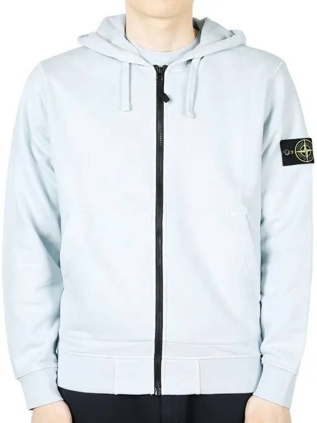 Organic Cotton Fleece Zip-Up Hoodie Sky Blue - STONE ISLAND - BALAAN 3