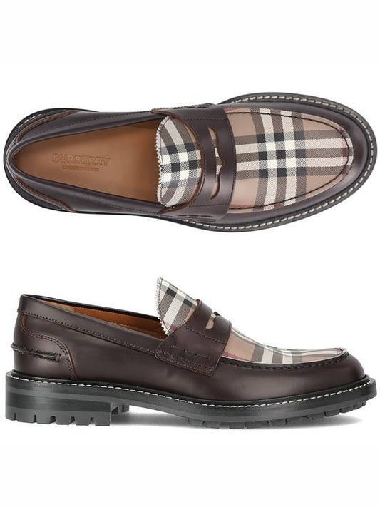 Men's Vintage Check Panel Leather Loafers Conquer Melange - BURBERRY - BALAAN 2