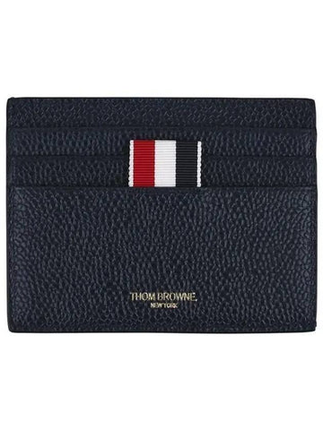 Pebble Calfskin 4-Bar Applique Note Card Wallet Navy - THOM BROWNE - BALAAN 1