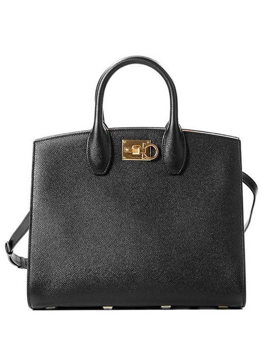 Medium Studio Box Tote Bag Black - SALVATORE FERRAGAMO - BALAAN 2