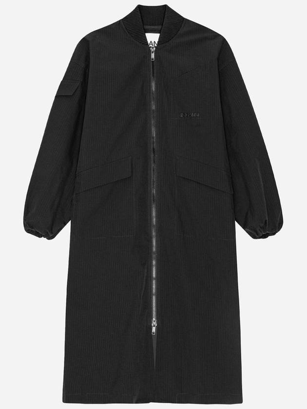 Two Way Zipper Seersucker Parka Black - GANNI - BALAAN 2