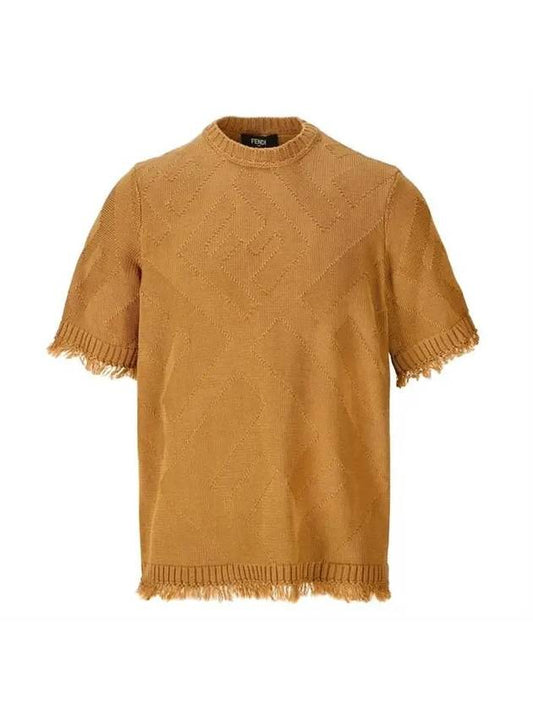 Men's Cotton Logo Short Sleeve Knit Sweater Cinnamon - FENDI - BALAAN 1