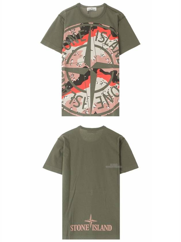 Men's Camo Big Logo Print Short Sleeve T-Shirt Green - STONE ISLAND - BALAAN 6