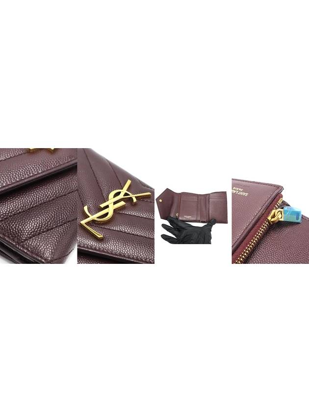 Women s Saint Laurent 403943 Burgundy Monogram Matelasse Envelope Gold Logo Compact 3 fold Bicycle Wallet gt Half Gangbuk used luxury goods - SAINT LAURENT - BALAAN 11