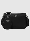 Triangle Logo Re-Nylon Saffiano Leather Shoulder Bag Black - PRADA - BALAAN 2