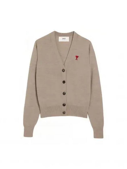 Heart Logo Wool Cardigan Light Beige - AMI - BALAAN 2